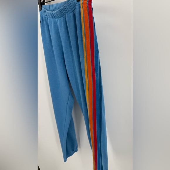 Aviator Nation 5 Stripe Sweatpants Ocean Blue Rainbow Stripe - Picture 7 of 14